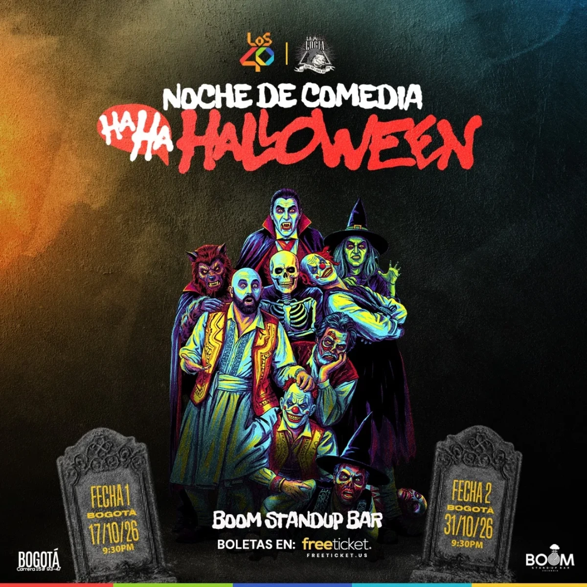 Afiche oficial de HAHAHALLOWEEN / LOS 40 y LA LOGIA en FreeTicket